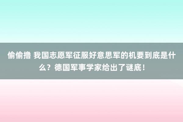 偷偷撸 我国志愿军征服好意思军的机要到底是什么？德国军事学家给出了谜底！