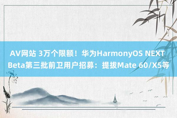 AV网站 3万个限额！华为HarmonyOS NEXT Beta第三批前卫用户招募：提拔Mate 60/X5等