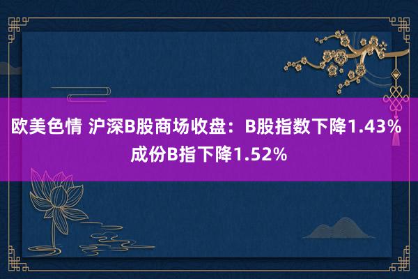 欧美色情 沪深B股商场收盘：B股指数下降1.43% 成份B指下降1.52%